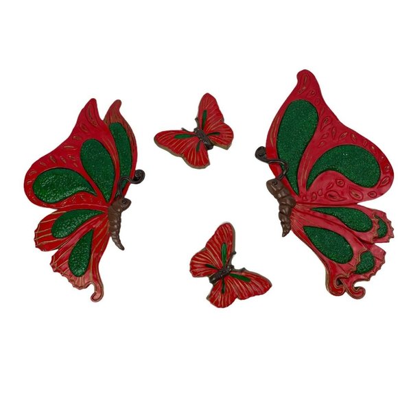 VTG Chalkware Plaster COLORFUL Butterfly Wall Art Accent Red Green Ready To Hang - Picture 12 of 12